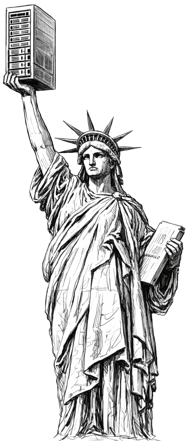 Statue of Liberty holding servers - American Cloud